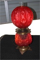 Red satin glass Parlour lamp or Gone With the