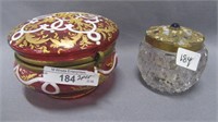 2 Glass decorated dresser boxes