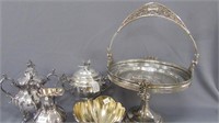 Silverplate basket and Tabkle items as shown