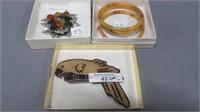 2 brooches and bracelets- bakelite