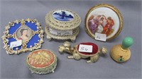 Victorian dresser items including covered boxes;