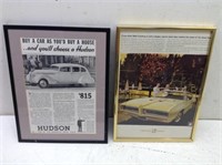 Pair of Framed Vtg Auto Ads  w/ GTO