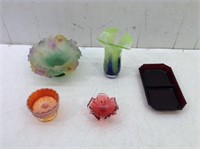 (5) Pcs of Decorative Glassware w/ Carnival Pc
