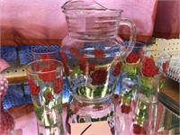 ROSES PITCHER & 4 GLASSES