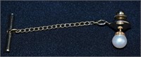 14 KT Gold Post w/ Genuine Pearl Tie Chain