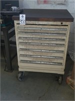 7 DRAWER ROLLING TOOL CABINET WITH WOOD BLOCK TOP
