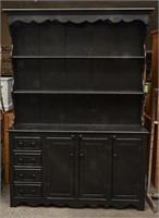 Black Painted Pine Stepback Open Shelf Cupboard