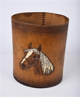 Leather Hand Tooled Horse Head Trash Can