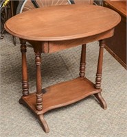 One Drawer Walnut Parlor Table With Shelf.