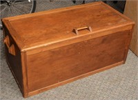 Nice pine blanket box with wooden handles on lid
