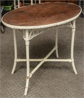 Oval Wicker Stretcher base Table with Pine Top