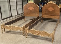 2 Gold Finish Ornate Twin Beds by King Haase