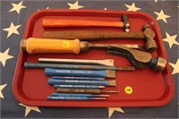 Tray of Punches, Chisels, & Hammers
