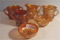 6 Pieces Carnival Glass Marigold Rose Pattern