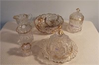 Gilded Pattern Glass Bowl Daisy and Button With