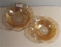 2 Carnival Glass Center Bowls "Lilly Pattern"