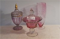 3 Pieces Pink to Clear Crystal Covered Compote