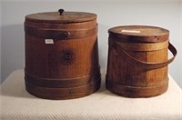 2 Wooden Sap Buckets Unmarked with Bell and Lid