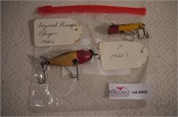 2 Fishing Lures, Injured Minnow Pfluger, Wooden