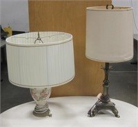 VNTG Floral Porcelain Lamp & Scrolling Metal Lamp