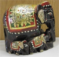 3" Wood Carved Tourist Indian Elephants Figure