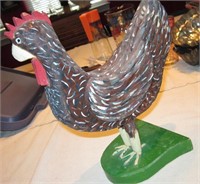 12" Wood Carved Chicken Form Folk Art Statue