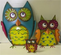 3 Polychrome Owl Form Lawn & Garden Sculptures