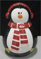 11" Penguin w/ Scarf Form Ceramic Cookie Jar