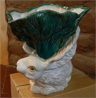 Vintage Rabbit & Lettuce Form Porcelain Vase