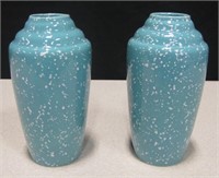 2 Vintage Blue & White Speckled Bud Vases 6"