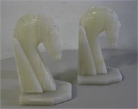VNTG White Marble Or Onyx Horse Head Book Ends 8"