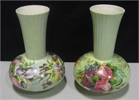 2 Vintage Floral Ceramic Bud Vases Marked 17-X 9"