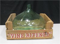 Vintage Green Tone Globe Wine Bottle & Crate