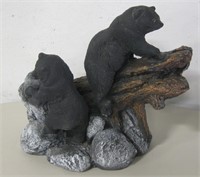 Vintage Two Bears on Log Ceramic Figure 12.5"H