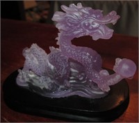 3" Purple Resin Chinese Dragon & Pearl Figure