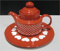 VNTG Waechtersbach German Red Teapot & Plate
