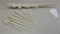 Vintage Inuit Bone Hors D' Oeuvres / Toothpick Set