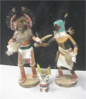 2 VNTG Native American Kachina Wood Figures 12"