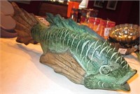 19"L Wood Carved Polychrome Fish Form Figure