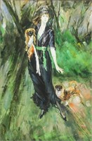 S. BODDART Oil on canvas Woman and Dogs