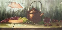 Artist Signed Oil on Canvas Grapes and Teapot