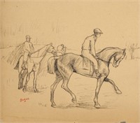 EDGAR DEGAS Charcoal on Paper Jockey with Horse