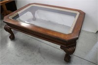 Ornate Claw Foot Coffee Table w/ Beveled Glass Top