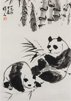 WU ZUOREN Chinese 1908-1997 Ink Panda Paper Roll
