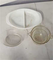 (3) pieces of glassware, two Pyrex
