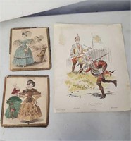 (2) Vintage lady prints & 48th Regiment of Foot