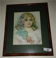 Antique Glass Framed Picture Of Girl