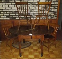 Solid Wood Table W/ 4 Non-Matching Chairs