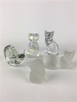 Collection Of Glass Cats (4) & Glass Snail (1)