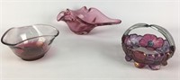 Hand Blown Cranberry Glass Dishes (3)